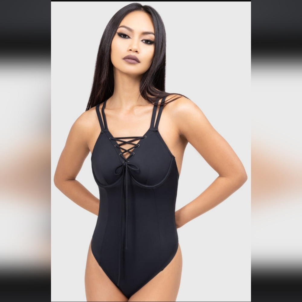 Killstar Black Lace-Up One Piece Swimsuit - Picture 4 of 4
